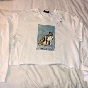 Topshop White Cropped Graphic Sweatshirt